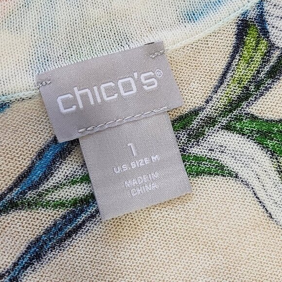 Chicos Everyday V-Neck Cardigan 1 (M) Multicolor Floral Mid Length Lightweight - Picture 5 of 10